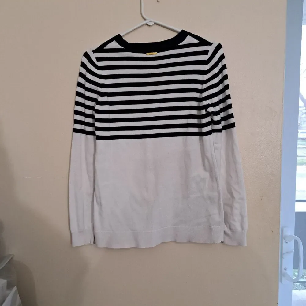 Michael Kors Women's Sweater Navy Blue Striped Ribbed Knit Top Sz s-m